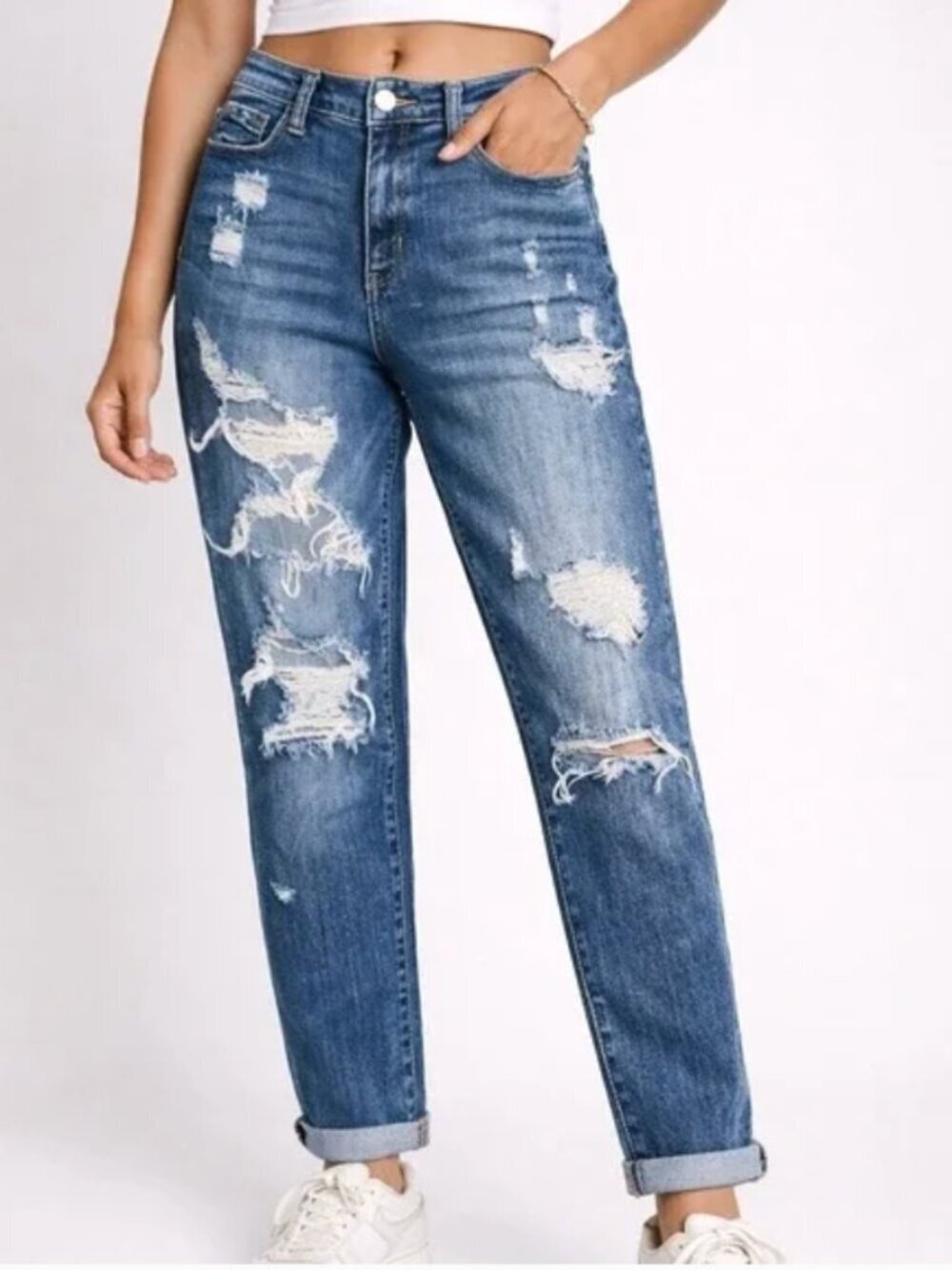 Judy Blue Women's Size 0/24 Boyfriend Fit Jeans Distressed Medium Wash JB8286MD